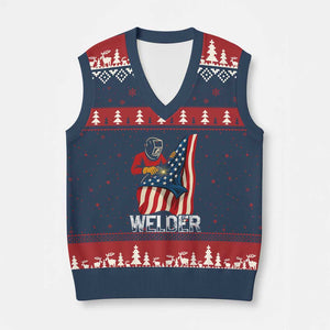 Welder Patriotic American Flag V-Neck Knit Sweater Vest TS14 Navy Red Print Your Wear