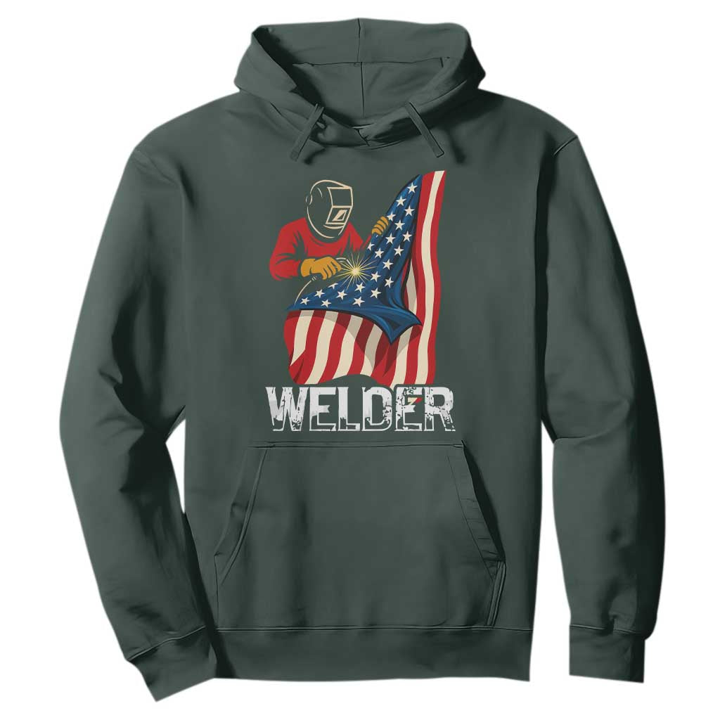 Welder Patriotic American Flag Hoodie TS14 Dark Forest Green Print Your Wear
