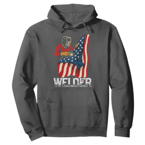 Welder Patriotic American Flag Hoodie TS14 Dark Heather Print Your Wear