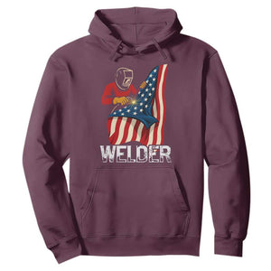 Welder Patriotic American Flag Hoodie TS14 Maroon Print Your Wear