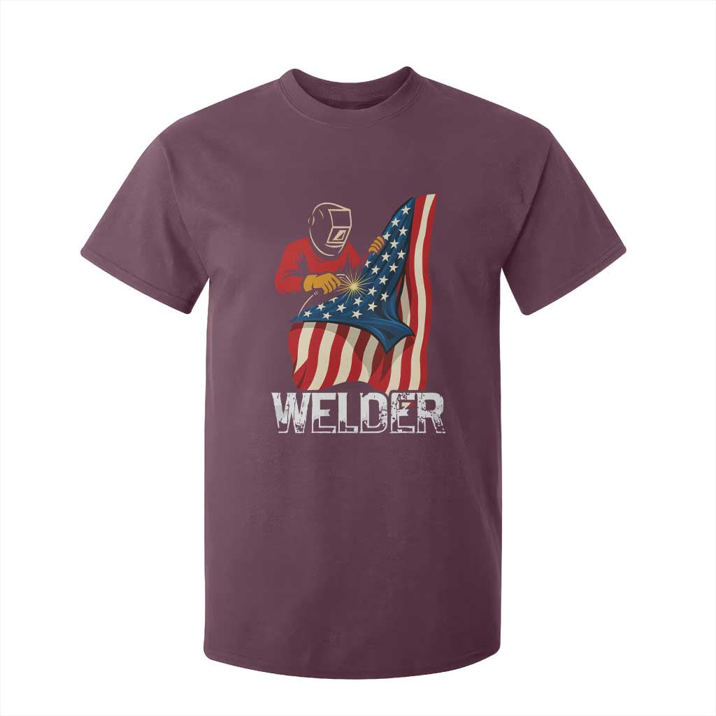 Welder Patriotic American Flag T Shirt For Kid TS14 Maroon Print Your Wear