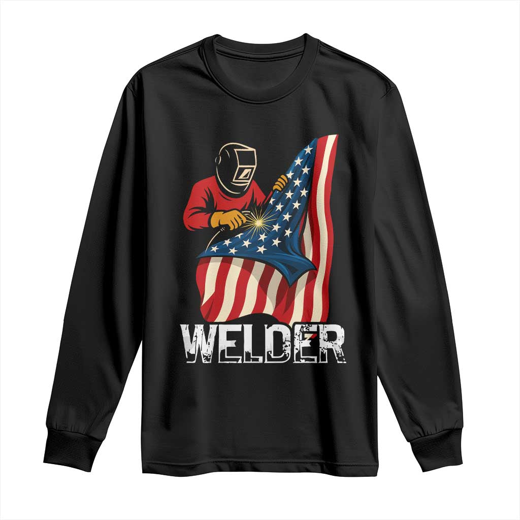 Welder Patriotic American Flag Long Sleeve Shirt TS14 Black Print Your Wear