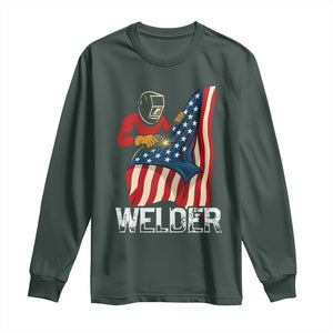 Welder Patriotic American Flag Long Sleeve Shirt TS14 Dark Forest Green Print Your Wear