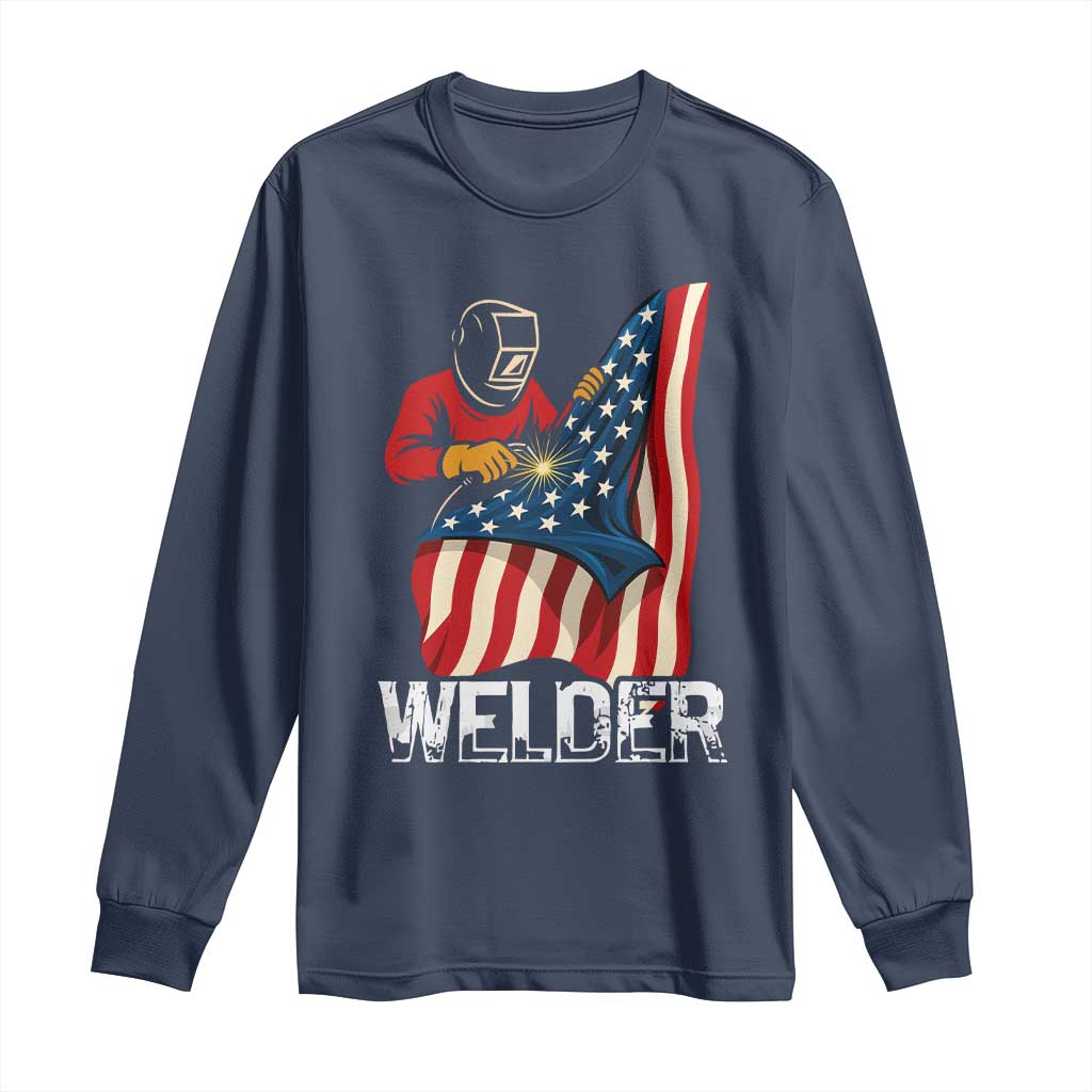 Welder Patriotic American Flag Long Sleeve Shirt TS14 Navy Print Your Wear