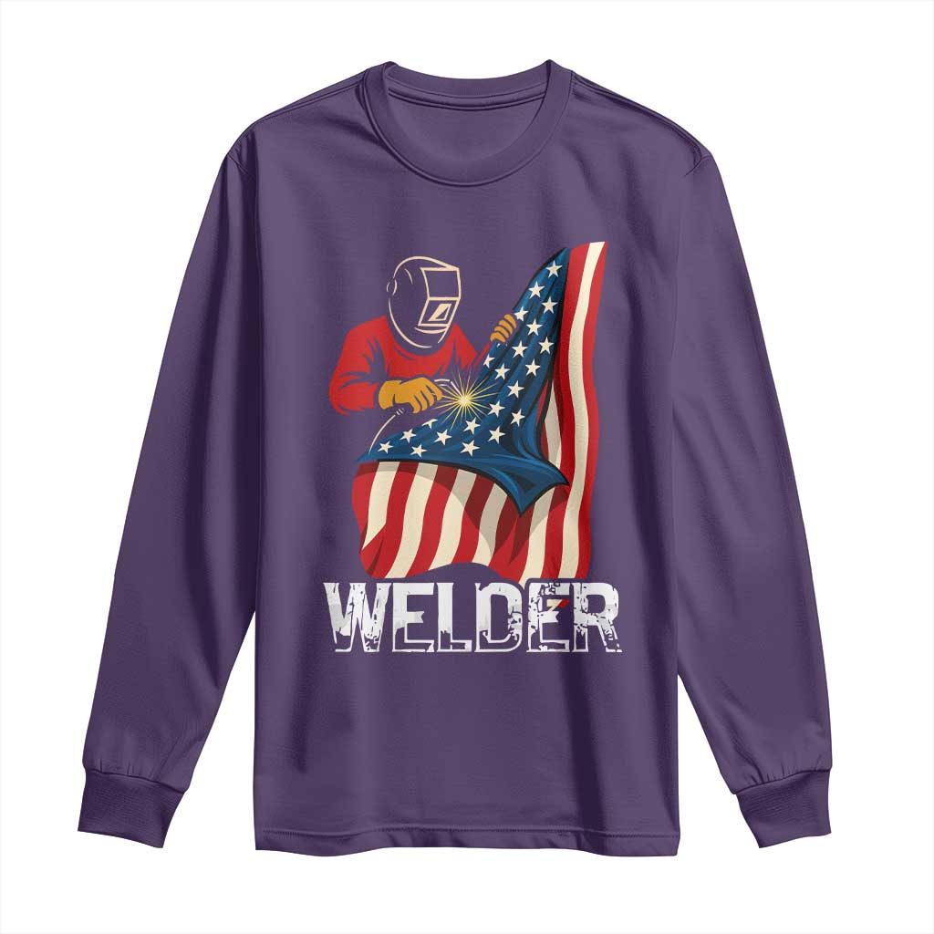 Welder Patriotic American Flag Long Sleeve Shirt TS14 Purple Print Your Wear