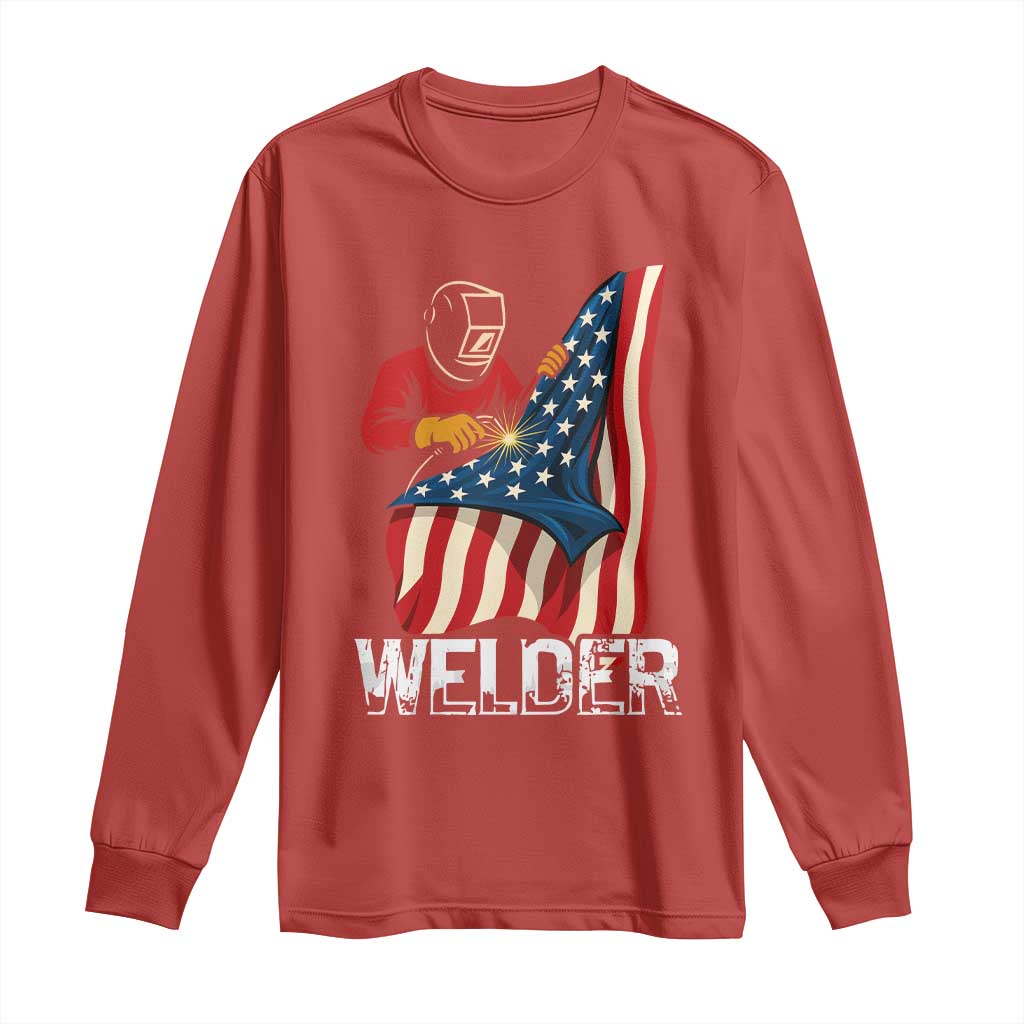 Welder Patriotic American Flag Long Sleeve Shirt TS14 Red Print Your Wear