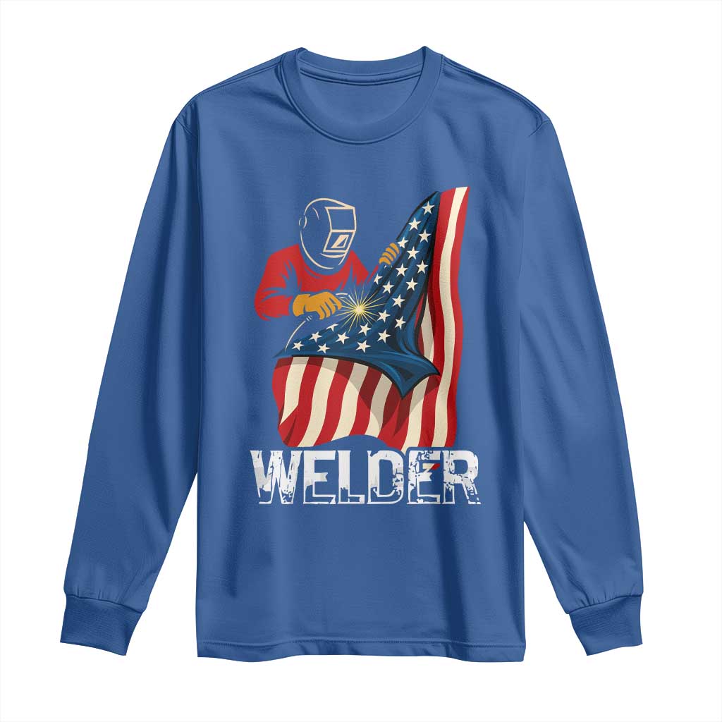 Welder Patriotic American Flag Long Sleeve Shirt TS14 Royal Blue Print Your Wear