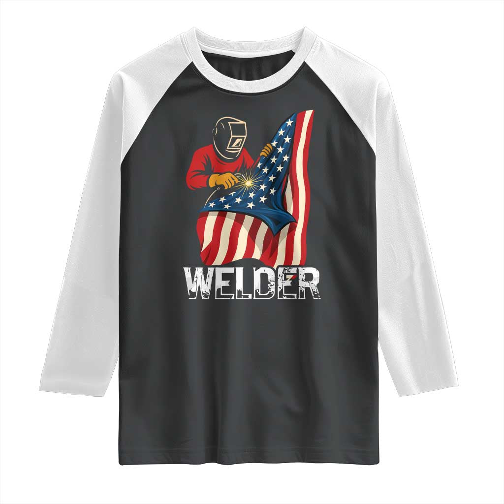 Welder Patriotic American Flag Raglan Shirt TS14 Black White Print Your Wear
