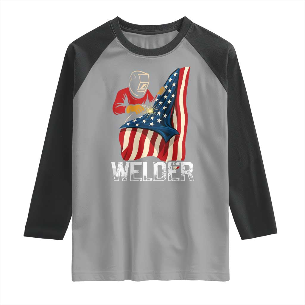 Welder Patriotic American Flag Raglan Shirt TS14 Sport Gray Black Print Your Wear