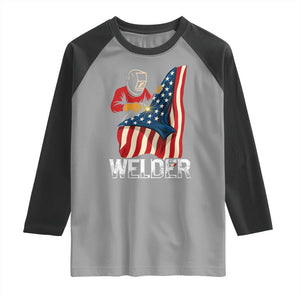Welder Patriotic American Flag Raglan Shirt TS14 Sport Gray Black Print Your Wear