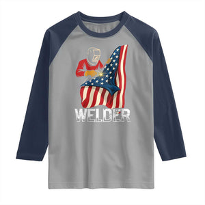 Welder Patriotic American Flag Raglan Shirt TS14 Sport Gray Navy Print Your Wear