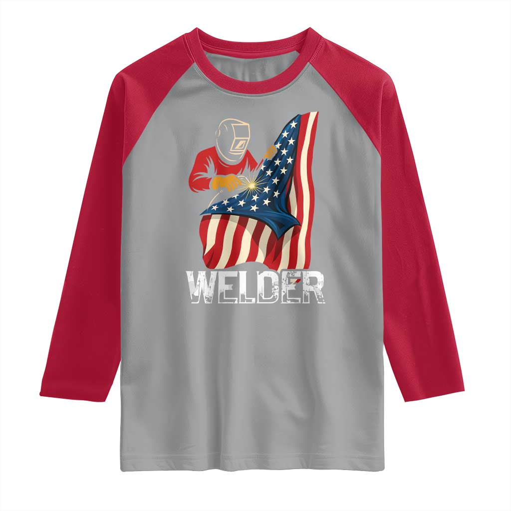 Welder Patriotic American Flag Raglan Shirt TS14 Sport Gray Red Print Your Wear