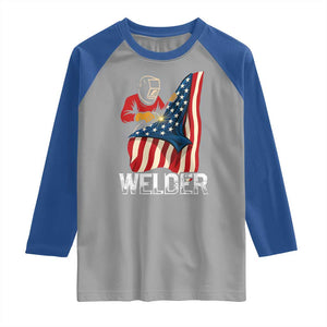 Welder Patriotic American Flag Raglan Shirt TS14 Sport Gray Royal Print Your Wear