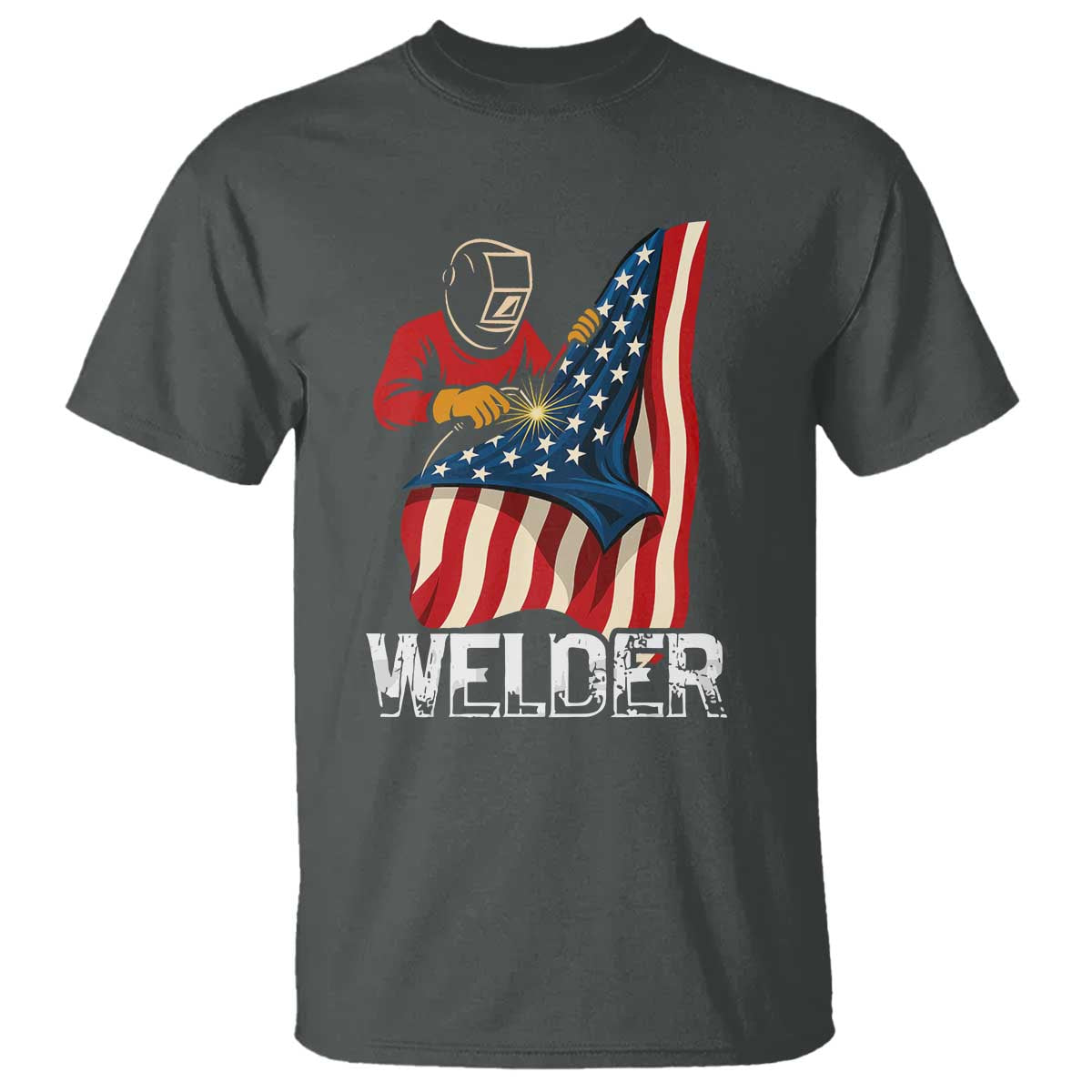 Welder Patriotic American Flag T Shirt TS14 Dark Heather Print Your Wear