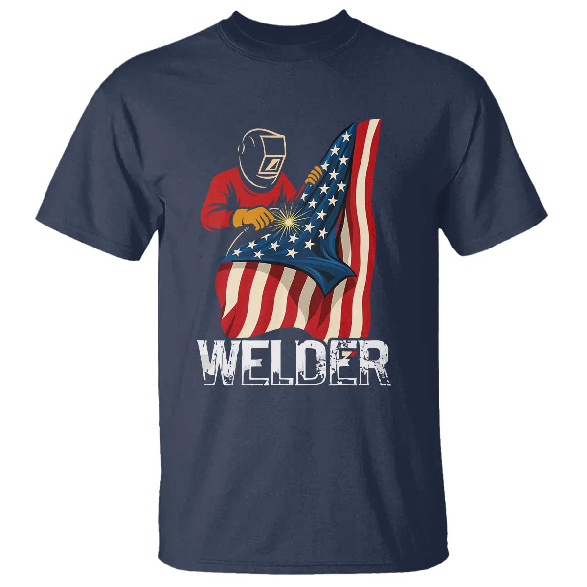 Welder Patriotic American Flag T Shirt TS14 Navy Print Your Wear