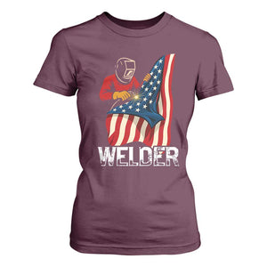 Welder Patriotic American Flag T Shirt For Women TS14 Maroon Print Your Wear