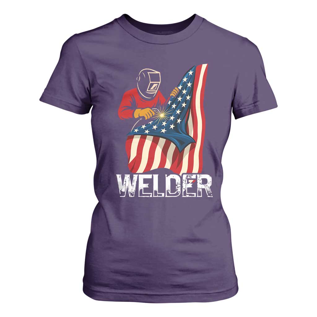 Welder Patriotic American Flag T Shirt For Women TS14 Purple Print Your Wear