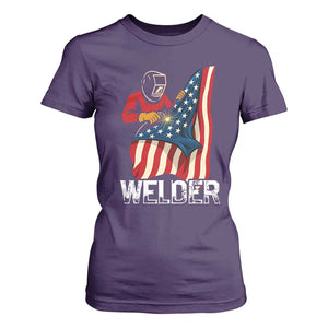 Welder Patriotic American Flag T Shirt For Women TS14 Purple Print Your Wear