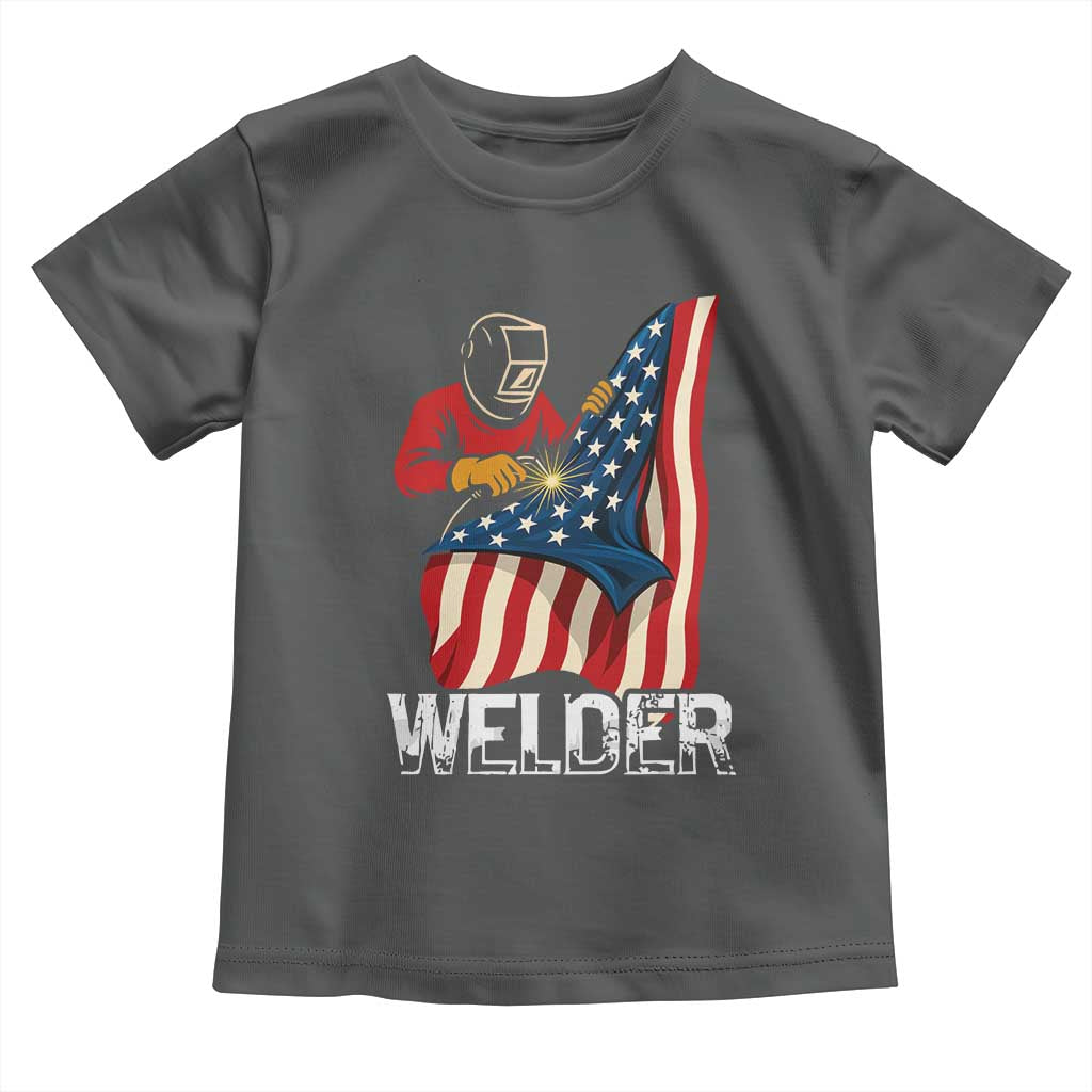 Welder Patriotic American Flag Toddler T Shirt TS14 Dark Heather Print Your Wear