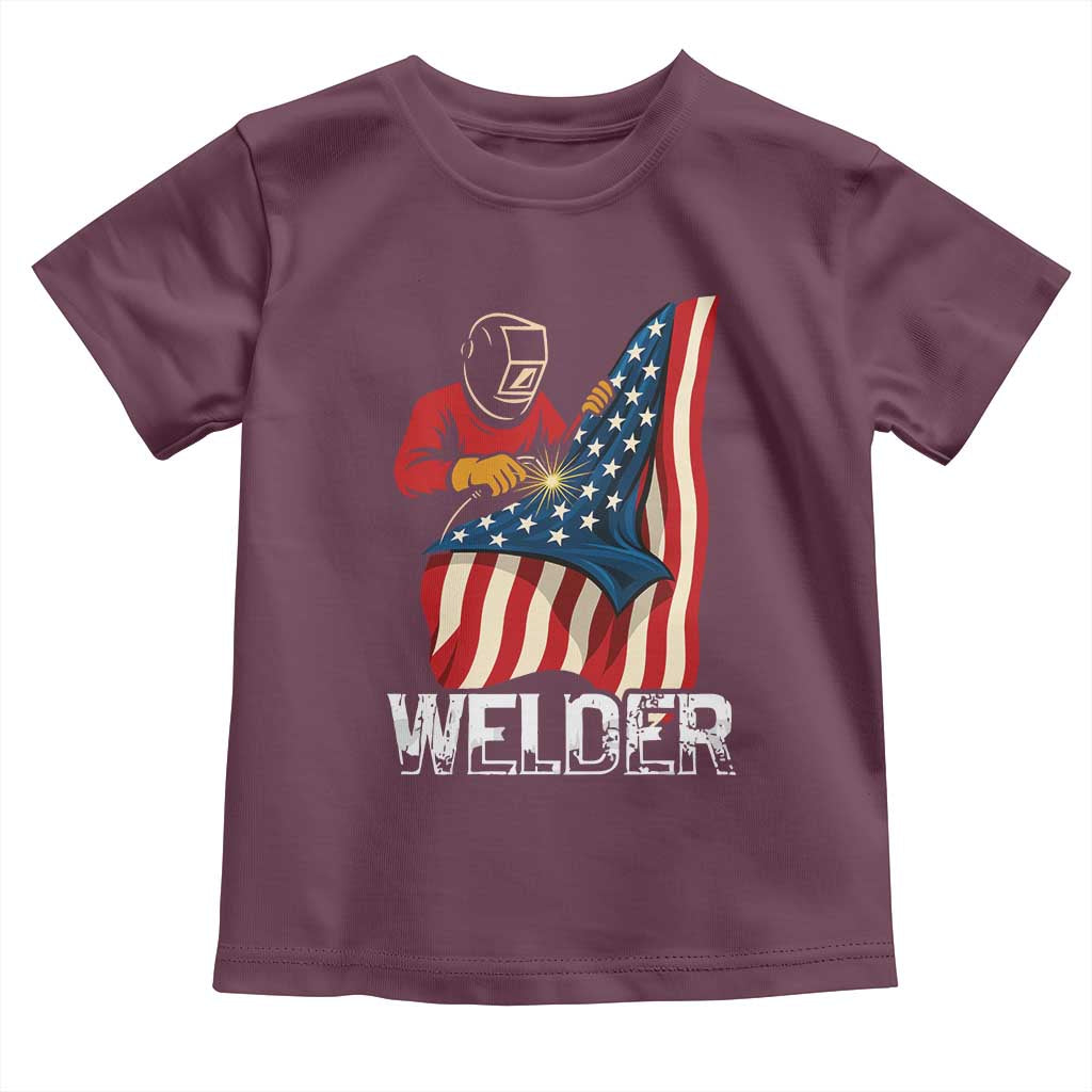 Welder Patriotic American Flag Toddler T Shirt TS14 Maroon Print Your Wear