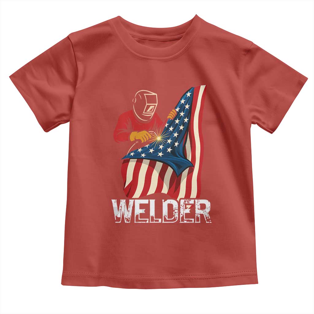 Welder Patriotic American Flag Toddler T Shirt TS14 Red Print Your Wear