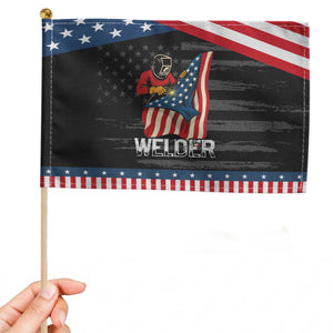 Welder American Flag Patriotic Handheld Flag TS14 Distressed 8.2" × 5.5" Black Blue Print Your Wear