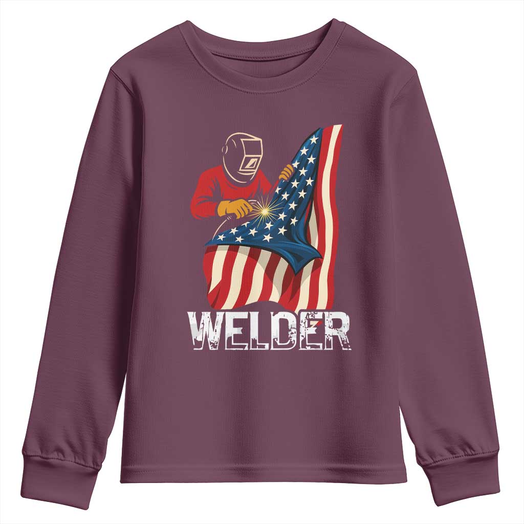 Welder Patriotic American Flag Youth Sweatshirt TS14 Maroon Print Your Wear
