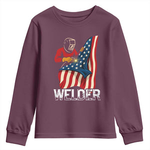 Welder Patriotic American Flag Youth Sweatshirt TS14 Maroon Print Your Wear
