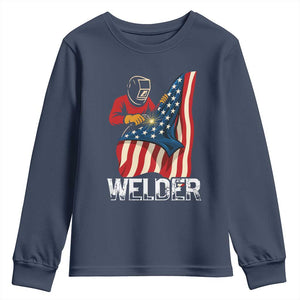 Welder Patriotic American Flag Youth Sweatshirt TS14 Navy Print Your Wear