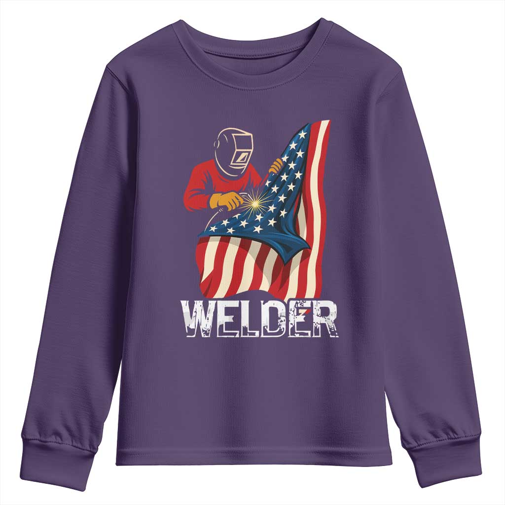 Welder Patriotic American Flag Youth Sweatshirt TS14 Purple Print Your Wear