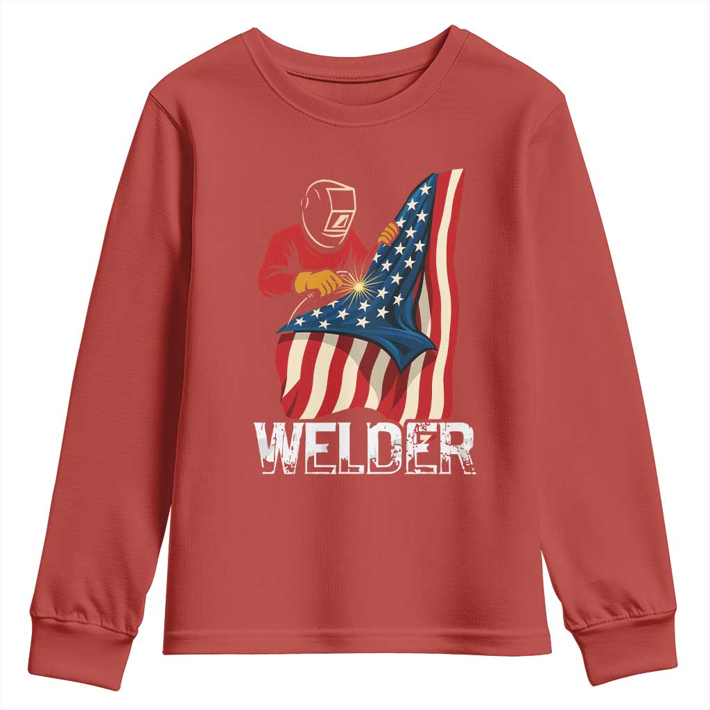 Welder Patriotic American Flag Youth Sweatshirt TS14 Red Print Your Wear