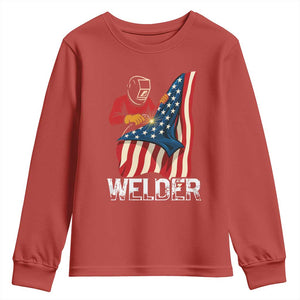 Welder Patriotic American Flag Youth Sweatshirt TS14 Red Print Your Wear
