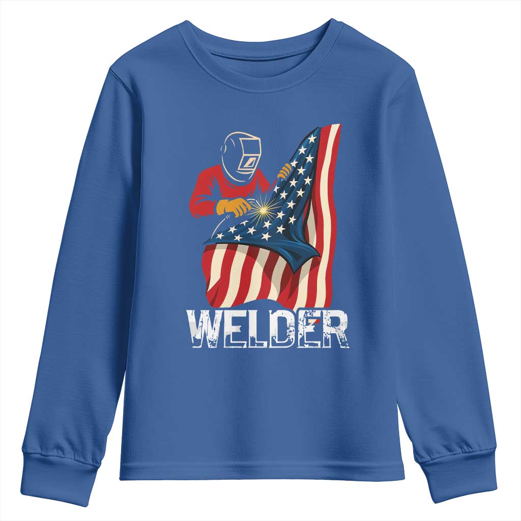 Welder Patriotic American Flag Youth Sweatshirt TS14 Royal Blue Print Your Wear