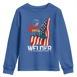 Welder Patriotic American Flag Youth Sweatshirt TS14 Royal Blue Print Your Wear