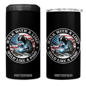 Walk With A Limp Weld Like A Pimp 4 in 1 Can Cooler Tumbler Funny Welding Welder Patriotic American Flag TS14 One Size: 16 oz Black Print Your Wear