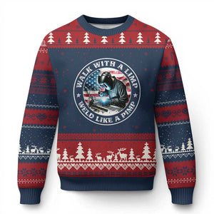 Walk With A Limp Weld Like A Pimp Ugly Christmas Sweater Funny Welding Welder Patriotic American Flag TS14 Navy Red Print Your Wear