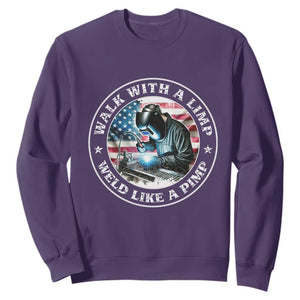 Walk With A Limp Weld Like A Pimp Sweatshirt Funny Welding Welder Patriotic American Flag TS14 Purple Print Your Wear