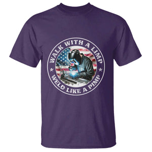 Walk With A Limp Weld Like A Pimp T Shirt Funny Welding Welder Patriotic American Flag TS14 Purple Print Your Wear
