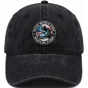 Walk With A Limp Weld Like A Pimp Washed Cotton Baseball Cap Funny Welding Welder Patriotic American Flag TS14 Washed Cap Universal Fit Black Print Your Wear