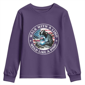 Walk With A Limp Weld Like A Pimp Youth Sweatshirt Funny Welding Welder Patriotic American Flag TS14 Purple Print Your Wear