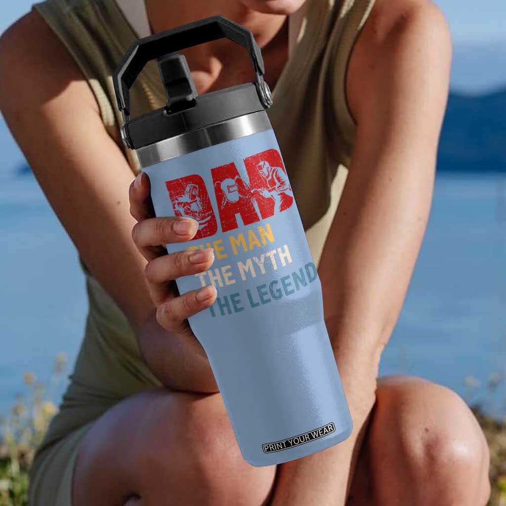 Dad The Man The Myth The Legend Flip Straw Tumbler Funny Welder Welding TS14 One Size: 30 oz Light Blue Print Your Wear