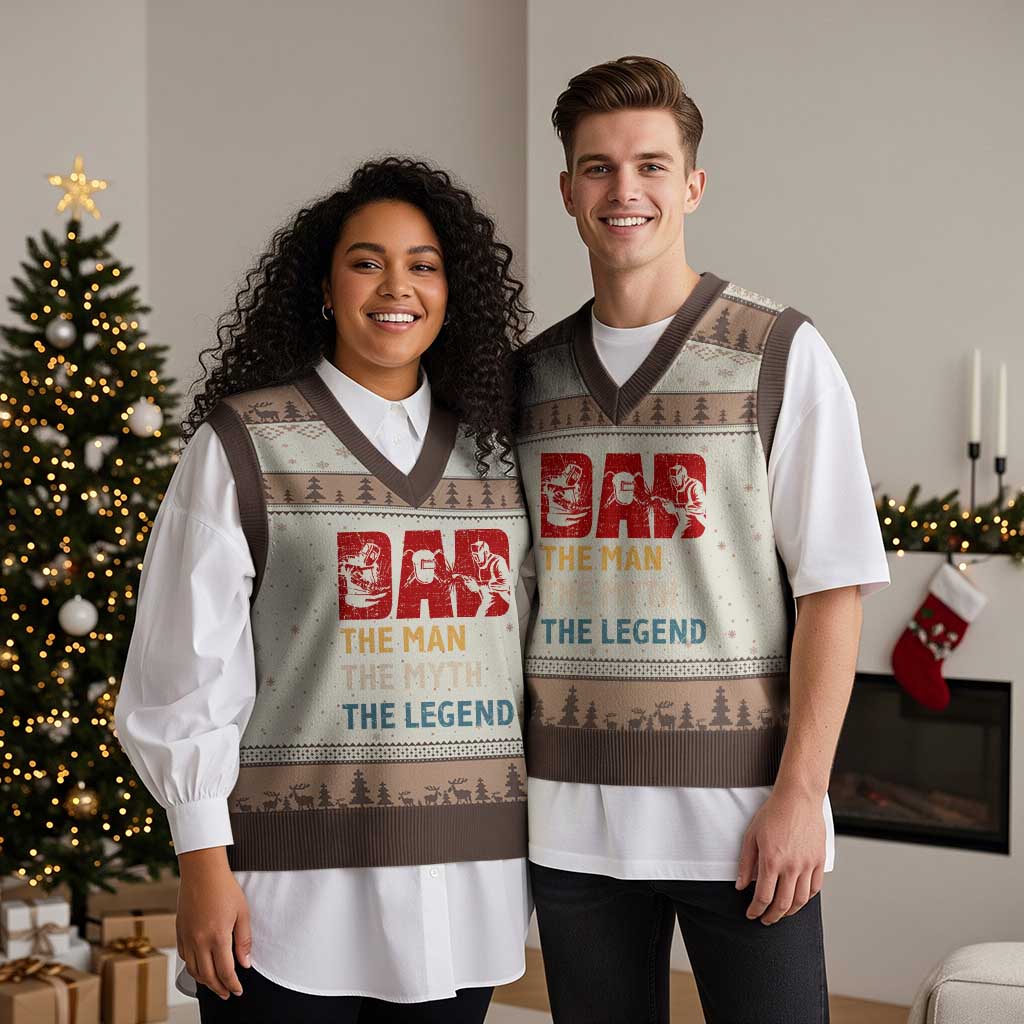 Dad The Man The Myth The Legend V-Neck Knit Sweater Vest Funny Welder Welding TS14 Mocha Mousse Print Your Wear