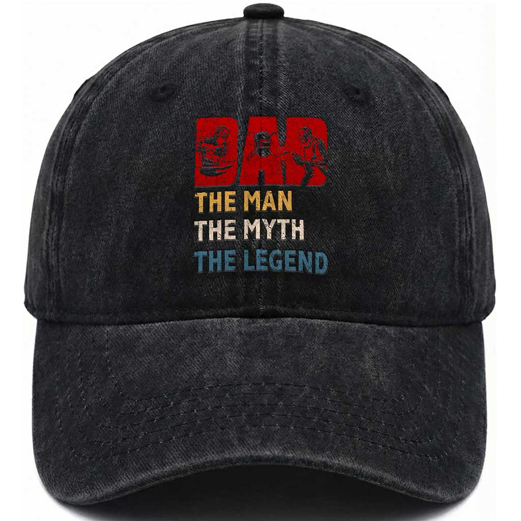Dad The Man The Myth The Legend Washed Cotton Baseball Cap Funny Welder Welding TS14 Washed Cap Universal Fit Black Print Your Wear