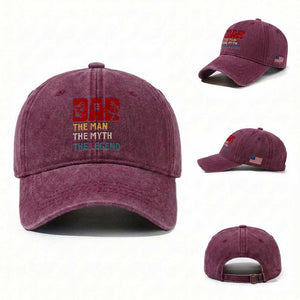 Dad The Man The Myth The Legend Washed Cotton Baseball Cap Funny Welder Welding TS14 Washed Cap Universal Fit Burgundy Print Your Wear