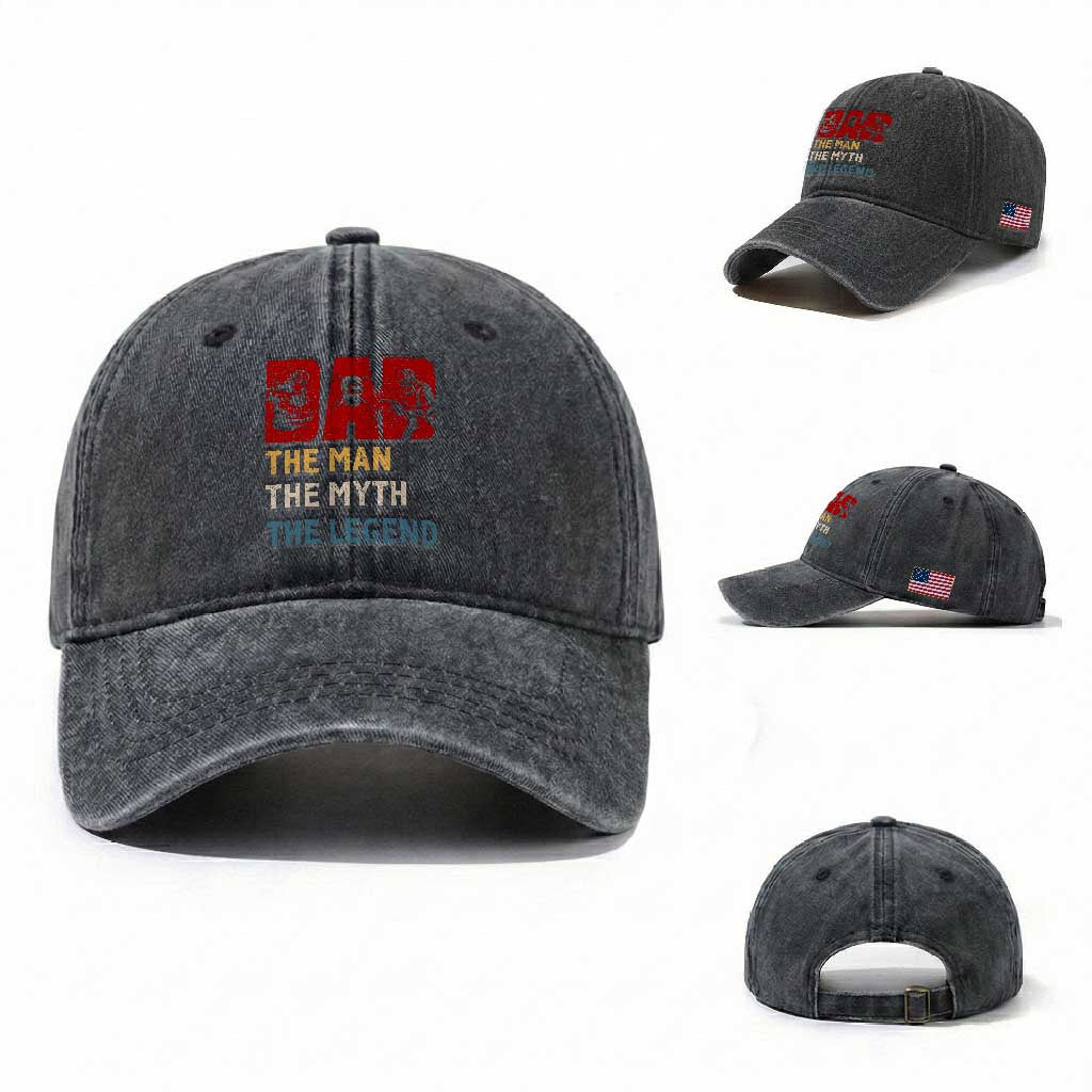 Dad The Man The Myth The Legend Washed Cotton Baseball Cap Funny Welder Welding TS14 Washed Cap Universal Fit Dark Gray Print Your Wear