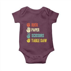 Funny Woodworker Baby Onesie Rock Paper Scissors Table Saw TS14 Maroon Print Your Wear