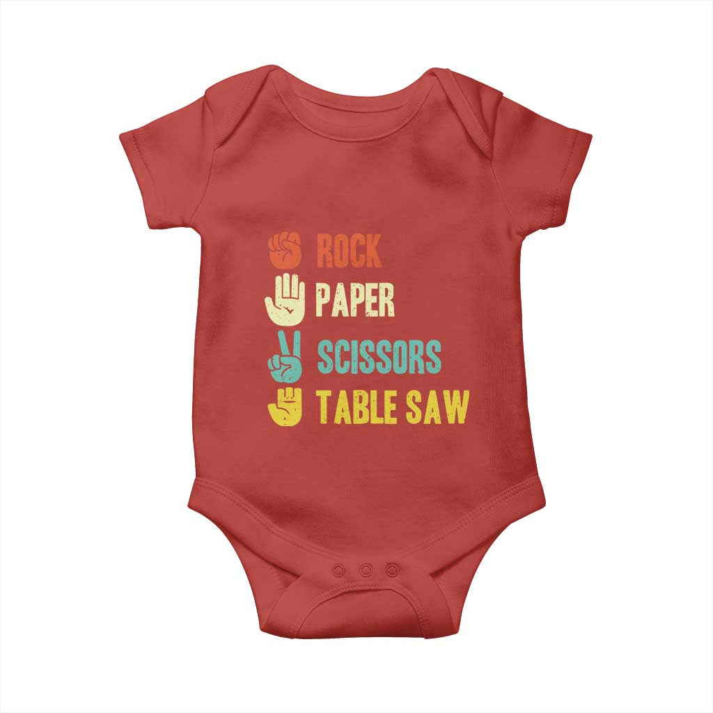 Funny Woodworker Baby Onesie Rock Paper Scissors Table Saw TS14 Red Print Your Wear