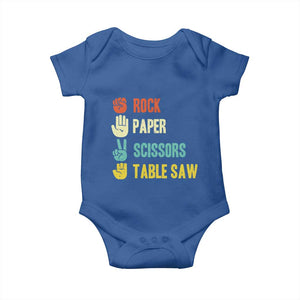 Funny Woodworker Baby Onesie Rock Paper Scissors Table Saw TS14 Royal Blue Print Your Wear