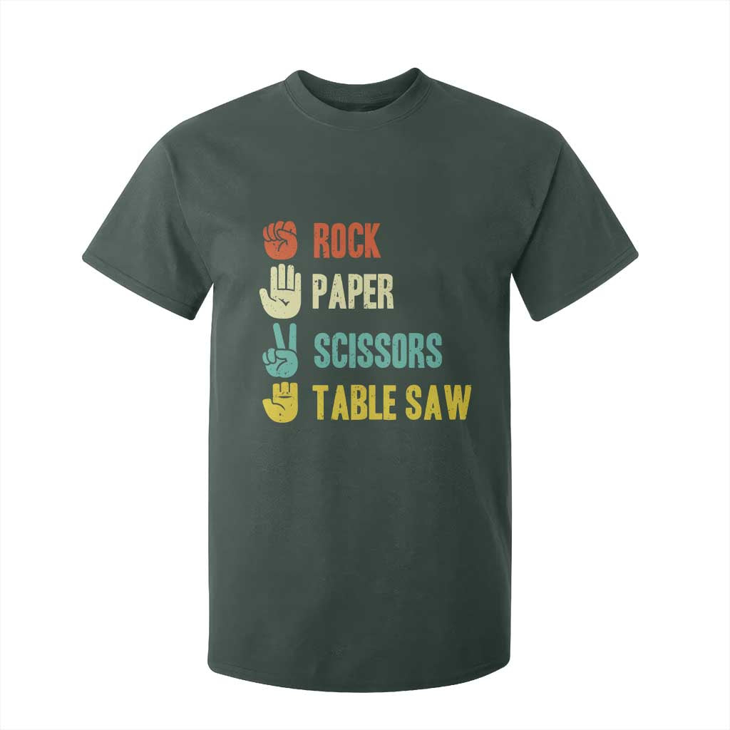 Funny Woodworker T Shirt For Kid Rock Paper Scissors Table Saw TS14 Dark Forest Green Print Your Wear