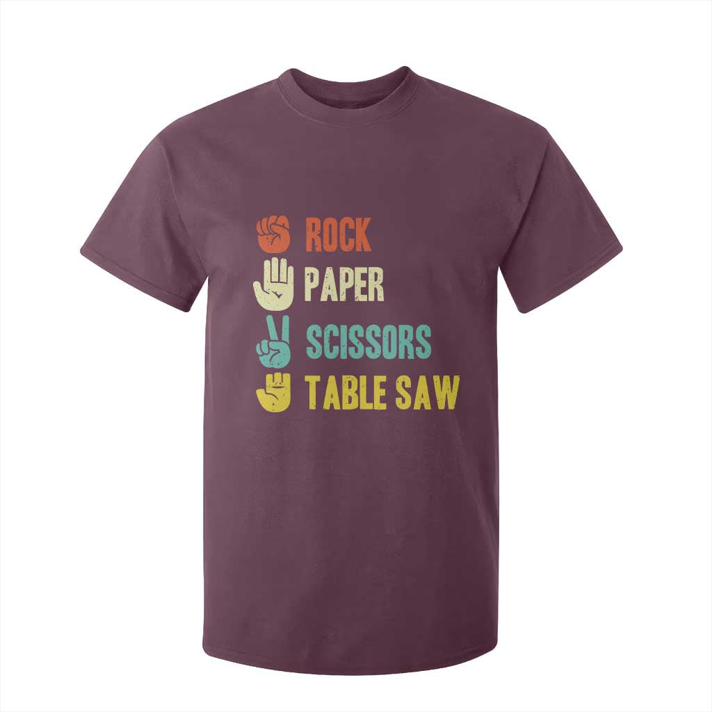 Funny Woodworker T Shirt For Kid Rock Paper Scissors Table Saw TS14 Maroon Print Your Wear